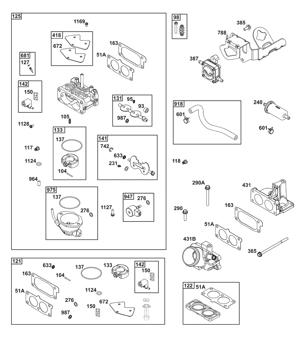 Carburetor And Fuel Supply Group Diagram and Parts List for 540477-2224-01 400000 - 699999 Briggs and Stratton Engine